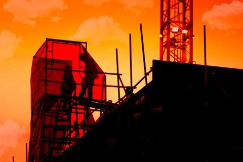 Construction worker working on a construction site,for construction teams to  写真素材