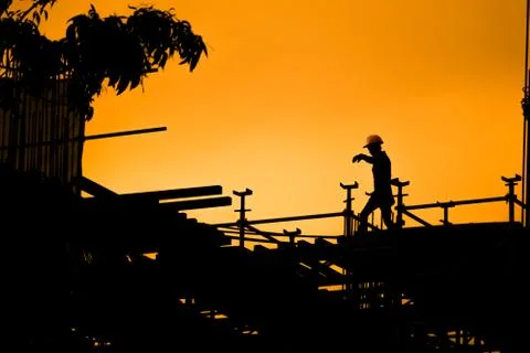 Construction worker working on a construction site,for construction teams to  Foto stock