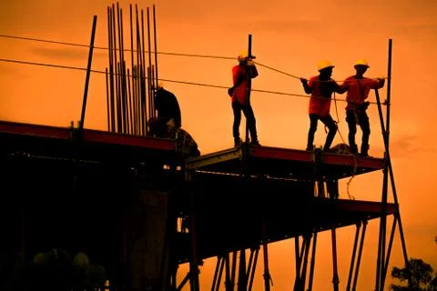 Construction worker working on a construction site,for construction teams to  Foto stock