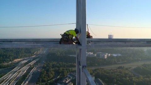 Construction Worker Working on Steel Beam Stock Footage 127530803