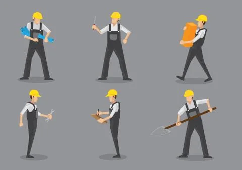 Construction Worker Working With Tools Stock Illustration