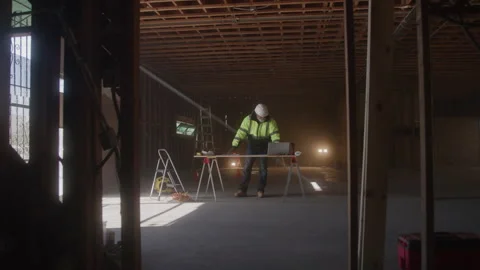 Construction Worker Works At Desk Stock Footage 270388859