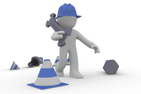 Construction worker with a wrench, service concept 3d rendering Illustrazione stock