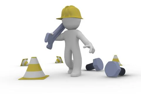 Construction worker with a wrench, service concept 3d rendering Illustrazione stock