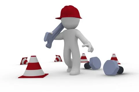 Construction worker with a wrench, service concept 3d rendering Illustrazione stock