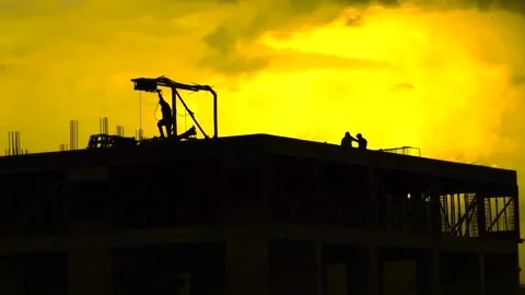 Construction Workers at an Active Building Site Video stock 345808123