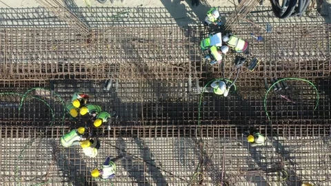 Construction workers aerial view Stock Footage 253312858