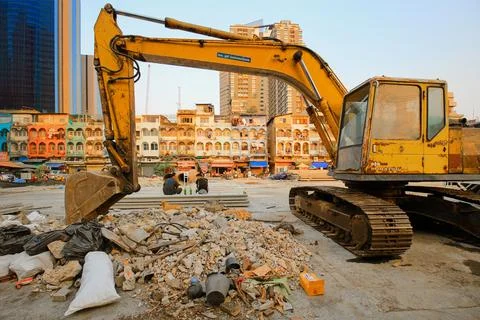 Construction workers after work in the evening. Stock Photos