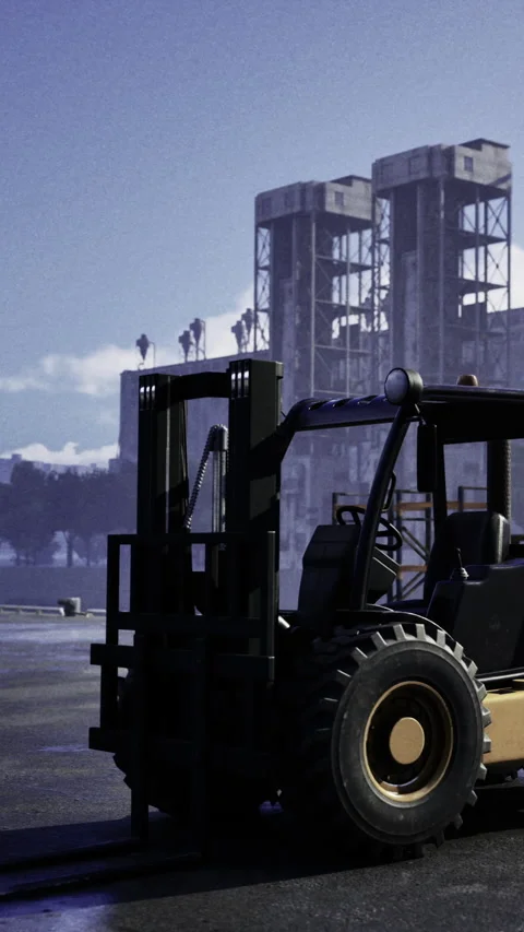 Construction workers and equipment at a site during daylight hours Stock Footage 331681204