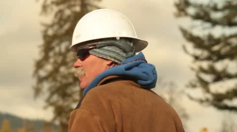 Construction workers and excavator Stock Footage 21558376