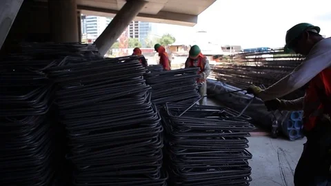 Construction workers and steel Stock Footage 77099650