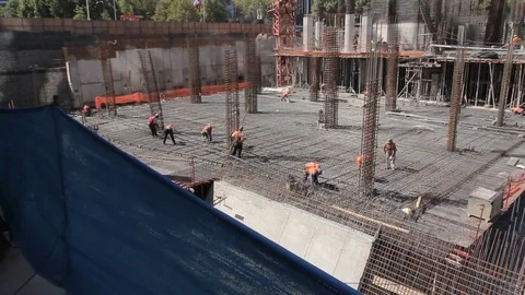 Construction workers and steel Stock Footage 77100775