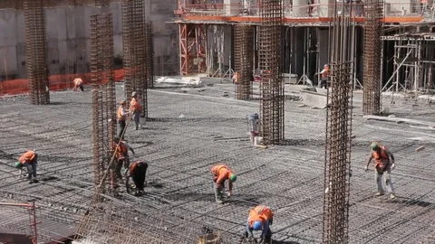 Construction workers and steel Stock Footage 77100777