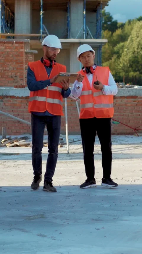 Construction workers are onsite, diligently wearing their necessary safety gear Stock Footage 316521447