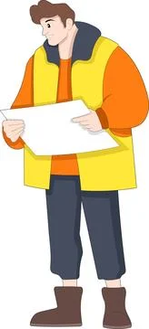 Construction workers are standing holding planning agreement papers Stock Illustration