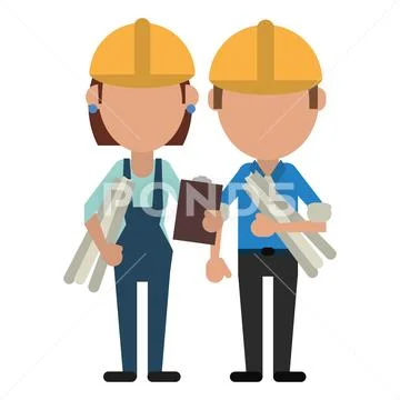 Construction workers avatars Stock Illustration ~ #104193592