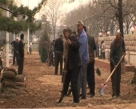 Construction workers in Beijing. Migrant workers in beijing china. Stock Footage 285277
