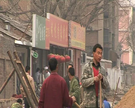 Construction workers in Beijing. Migrant workers in beijing china. Stock Footage 337631