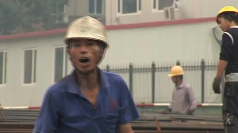 Construction workers in Beijing. Migrant workers in beijing china. Stock Footage 1106556