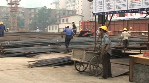 Construction workers in Beijing. Migrant workers in beijing china. Stock Footage 1106562