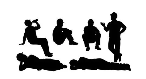 Construction Workers on a Break Silhouette Set Stock Illustration