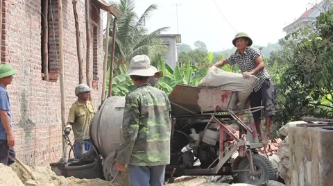 Construction workers build a building in construction Stock Footage 49699476