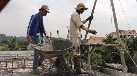 Construction workers build a building in construction Stock Footage 49699544