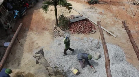 Construction workers build a building in construction Stock Footage 49699701