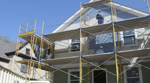 Construction workers building house Stock Footage 49176862