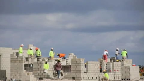 Construction Workers Building House Stock Footage 200798156