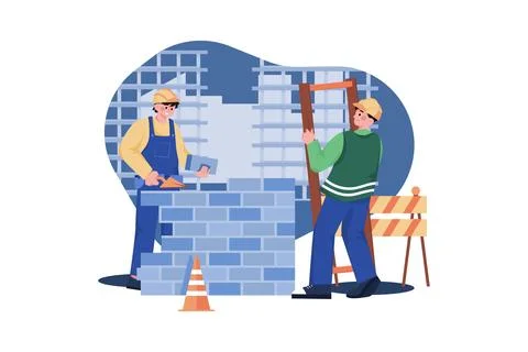 Construction workers building a house Ilustración de archivo