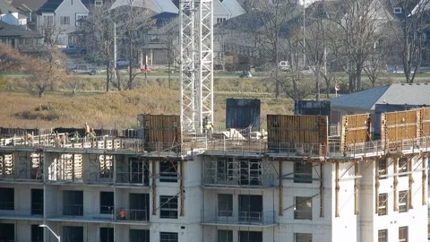 Construction Workers Building New Apartment Building Drone Aerial View Wide Stock-Footage 223220736