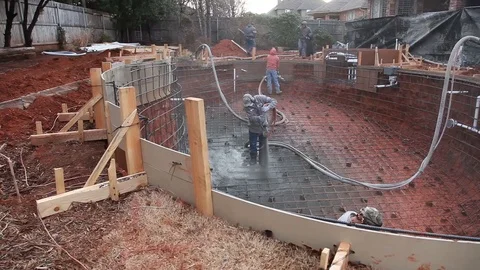 Construction Workers Building Pool With Shotcrete Gunite Stock Footage 124270141