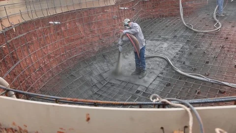 Construction Workers Building Pool With Shotcrete Gunite Stock Footage 124270142