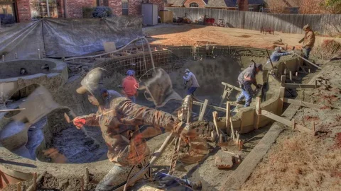 Construction Workers Building Pool Shotcrete Gunite Time-lapse Stock Footage 124270149