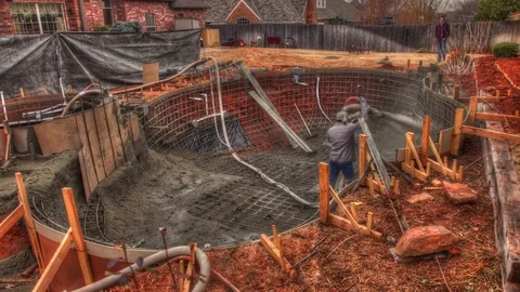 Construction Workers Building Pool Shotcrete Gunite Time-lapse Stock Footage 124270165