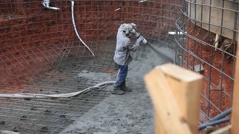 Construction Workers Building Pool With Shotcrete Gunite Stock Footage 124270241
