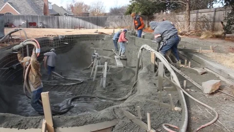 Construction Workers Building Pool With Shotcrete Gunite Stock Footage 124270258