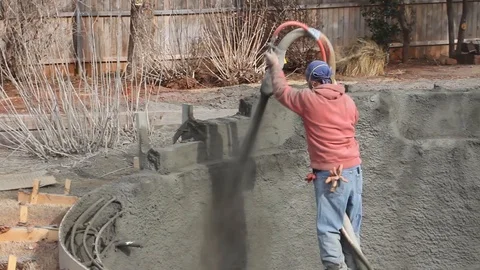 Construction Workers Building Pool With Shotcrete Gunite Stock Footage 124270264