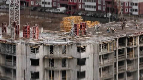 Construction Workers Building Residential Site Engineers Steel Rebar Work Vídeo Stock 335188665