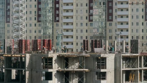 Construction Workers Building Residential Structure Timelapse City Site 库存影片 335188589