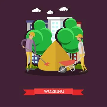 Construction workers, building site concept vector illustration, flat style Stock Illustration