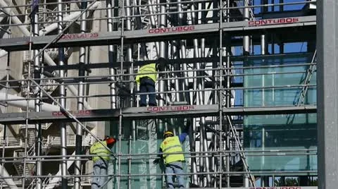 Construction workers on building site Stock Footage 10891469