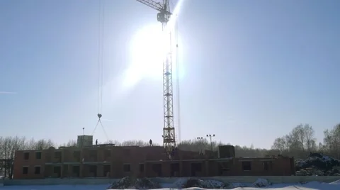Construction workers on building site at winter. Approaching of the camera Stock-Footage 50742747