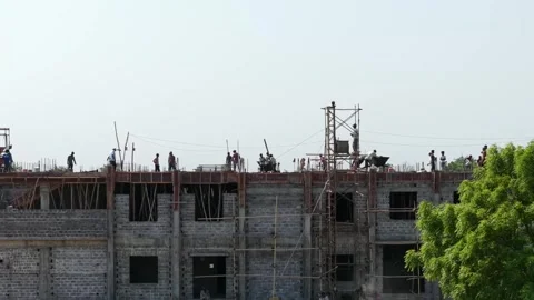 Construction Workers Building Steel Structure for Industrial Project in Rural Stock Footage 344091780
