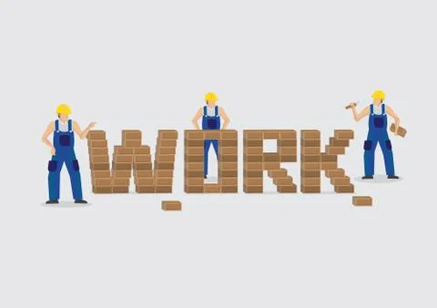 Construction Workers Building Work Text Vector Illustration 스톡 일러스트