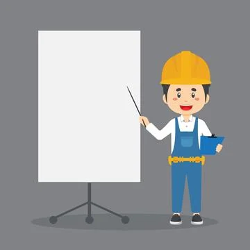 Construction Workers Character with Blank Board Stock Illustration