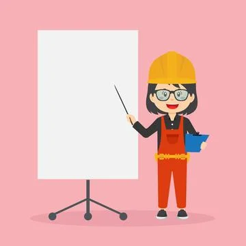 Construction Workers Character with Blank Board Stock Illustration