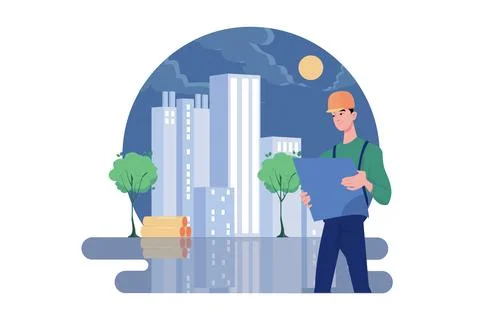 Construction workers checking the building plan Ilustración de archivo