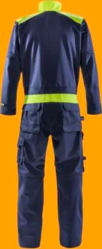Construction  workers clothes for safety isolated on orange background with clip Stock Photos